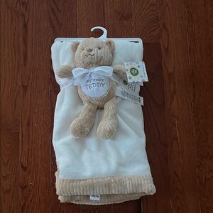 Little Me White and Tan Teddy Bear and Blanket